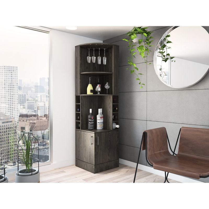 8 2-Shelf Dark Walnut Bar Cabinet For Practical Party Preparation Functional Storage, Dark Walnut