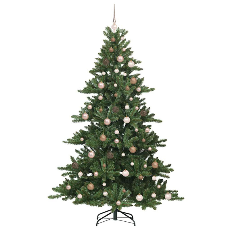 Artificial Hinged Christmas Tree with 300 LEDs PVC, Green/Brown/Ivory, 6.89' H