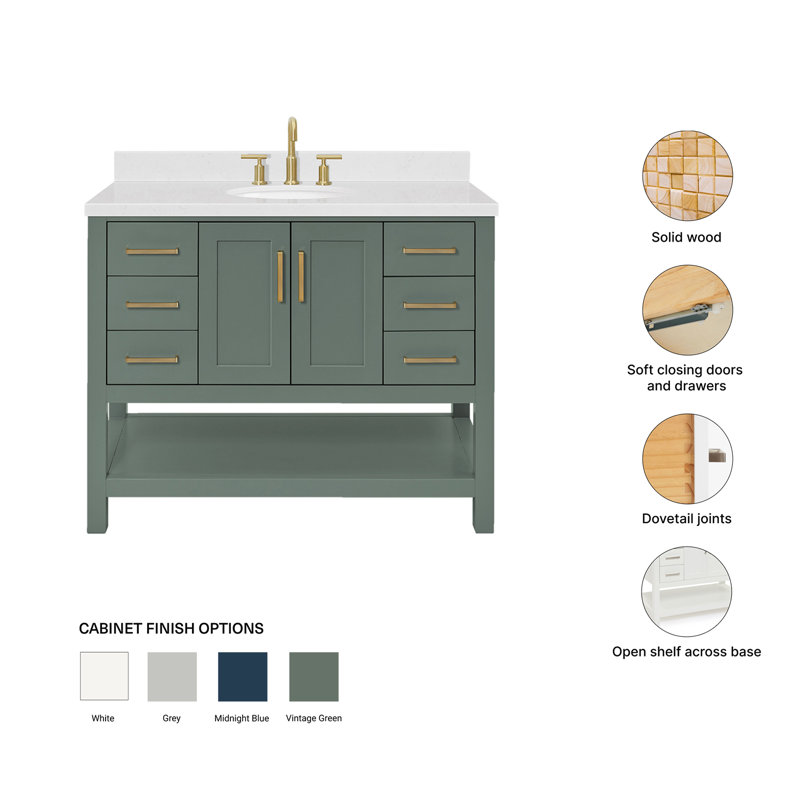 ARIEL Magnolia 42 Single Bathroom Vanity with Top, Oval, Vintage Green