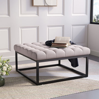 84 cm W Linen Tufted Square Ottoman
