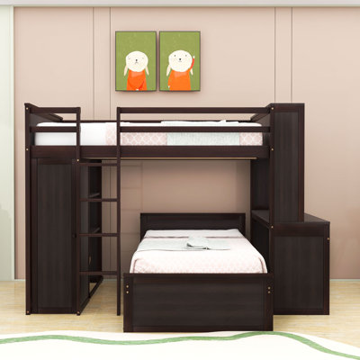 Bunk Bed With Desk, Shelves And Drawers,Wardrobe