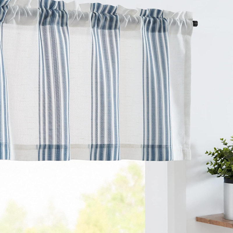 Striped Linen Valance Curtain 16 Inch Vertical Striped Valance For Kitchen Bathroom Light Filtering Window Treatment Rod Pocket Farmhouse Rustic Semi Sheer Short Window Curtain 1 Panel