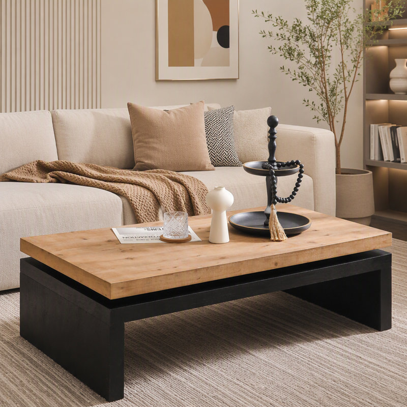 Modern Coffee Table, Black+Natural