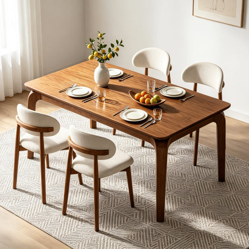 Solid Wood Dining Table and Chairs Set for 5