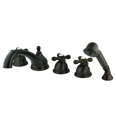 Made To Match Triple Handle Deck Mounted Roman Tub Faucet with Handshower