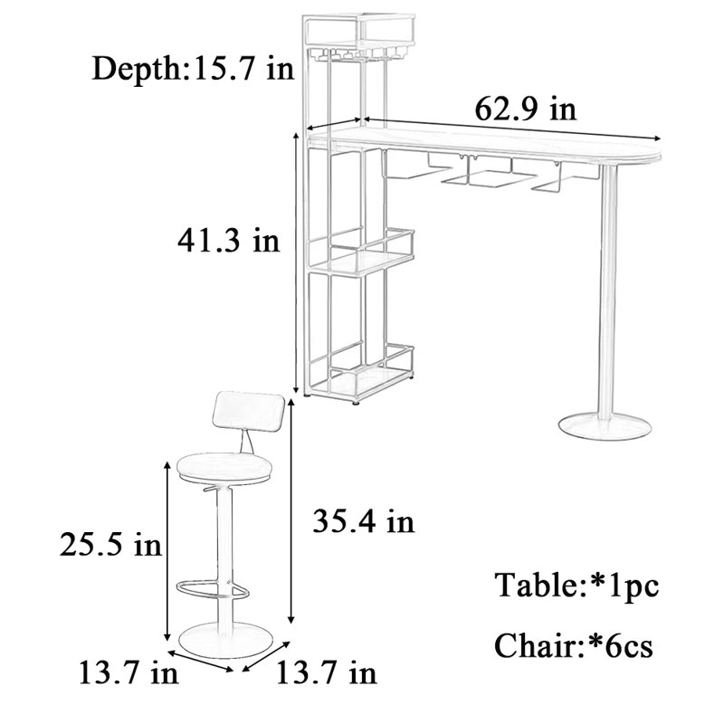 Table de bar simple et chaise simple, H 41,3 po x L 62,9 po x l 15,7 po, Vert, Doré