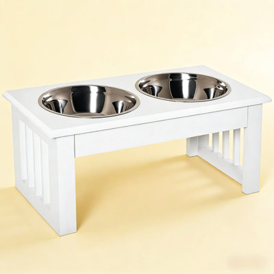 Dog Bowls Stand, Raised Feeder For Messy Eaters, Creates Healthier Mealtime, Non - Slip Base, Stainless Steel, Contemporary Design, White Elevated Bowls, Feeding Station , In Pet's Long Term Health