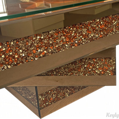 Table basse à miroir en losange concassé avec motif torsadé