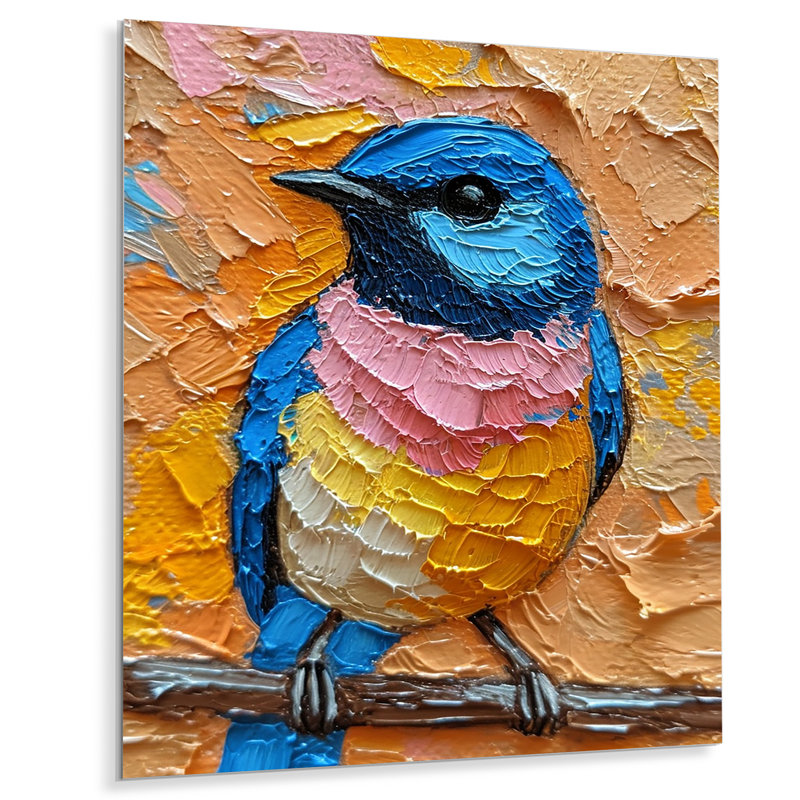 Oiseau rossignol bleu sur branche - oiseau, art mural, Métal métal, H 32 po x l 24 po x P 1 po