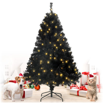 Arbre de Noël artificiel noir 4,5 pi avec 175 lumières DEL, 362 branches, feuilles plates, pré-articulé