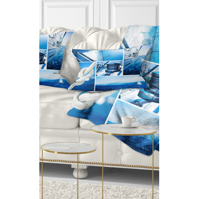 Seashore Sailing Yacht in Sea Collage Lumbar Pillow