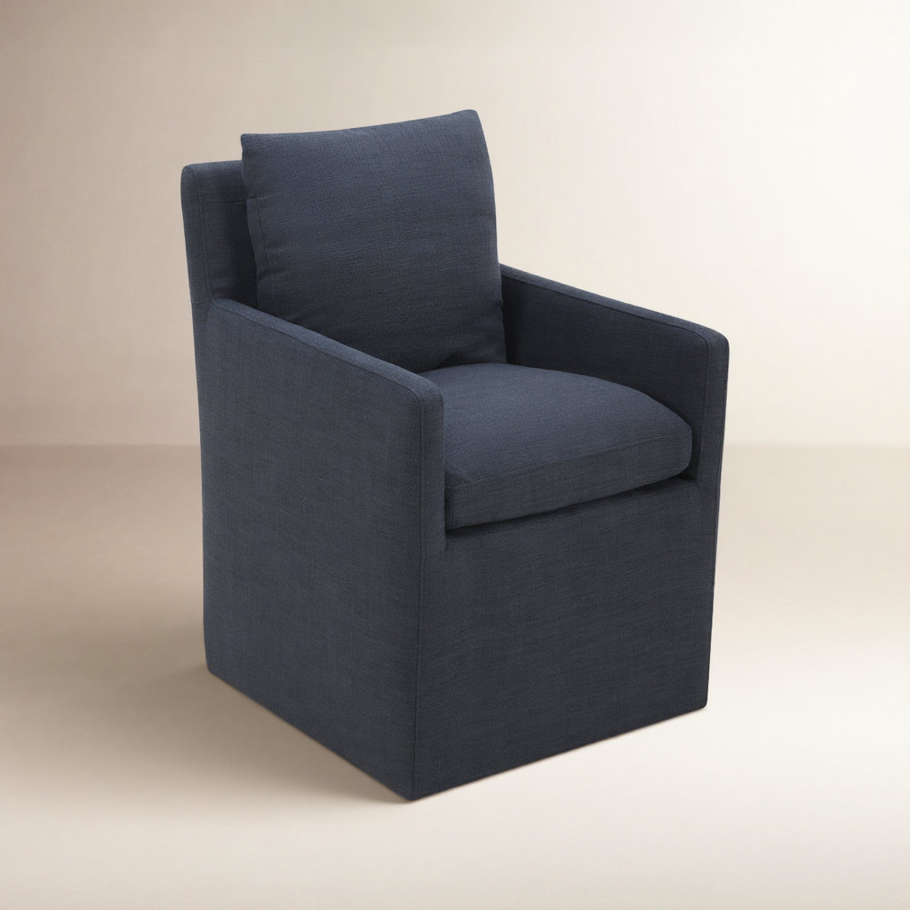 Alayaa Upholstered Arm Chair, Effie Indigo Performance Linen