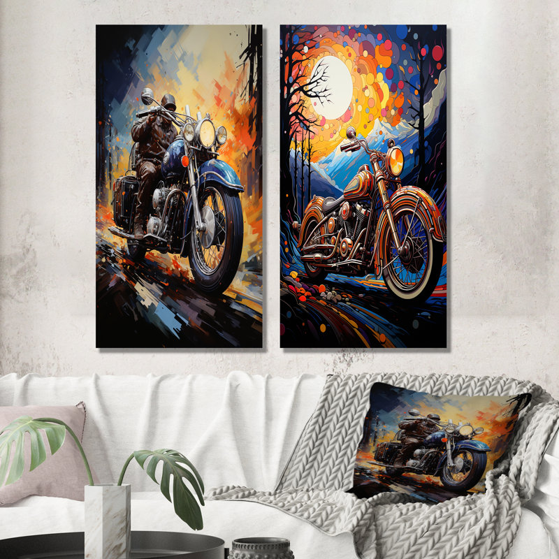 Fantasy Moto Odyssey - ensemble de 2 décorations murales en métal, H 32 po x l 32 po