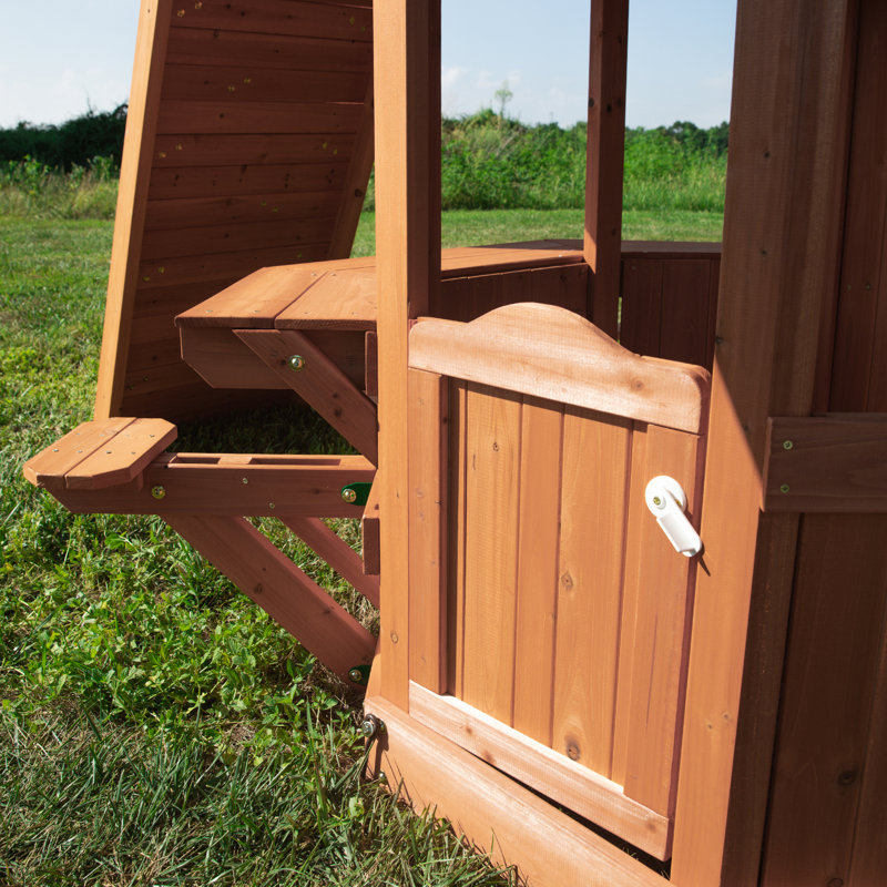 Woodland Cedar Wood Playset with Green Slide and Swings