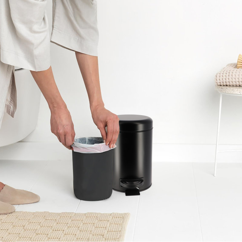Couvercle de poubelle ronde en métal à fermeture en douceur avec poubelle de 0,8 gallon, Noir