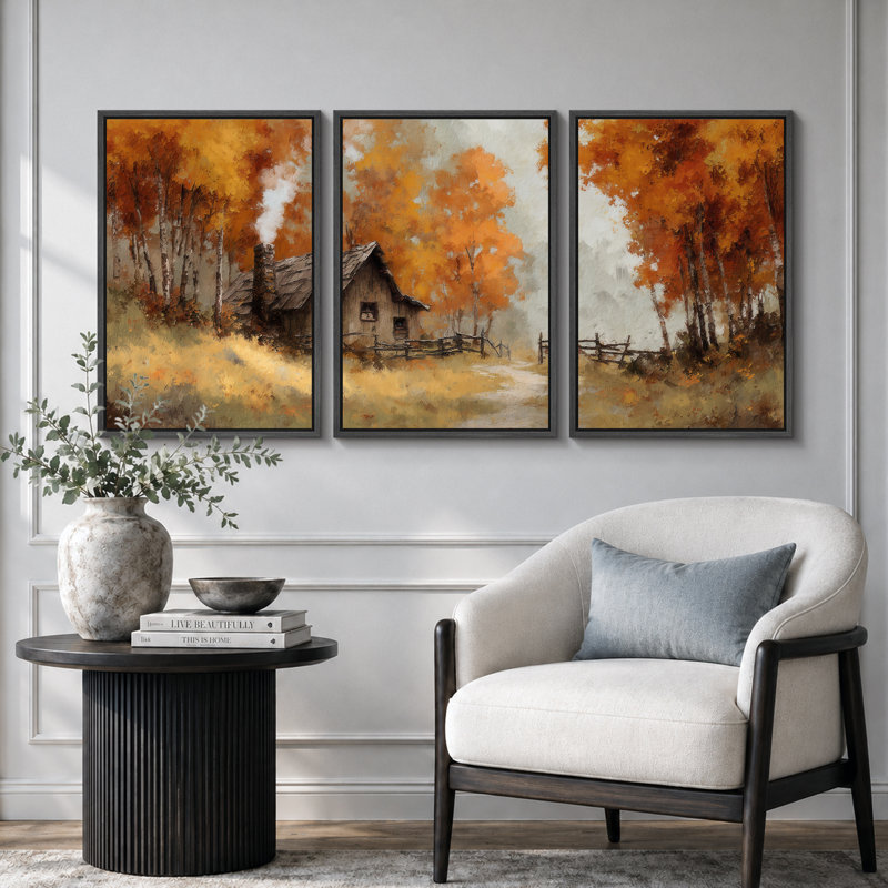 «Autumn Forest Cabin», art de paysage, images de salon, impression sur toile encadrée, 3 pièces, 16 po x 24 po x 3 pièces