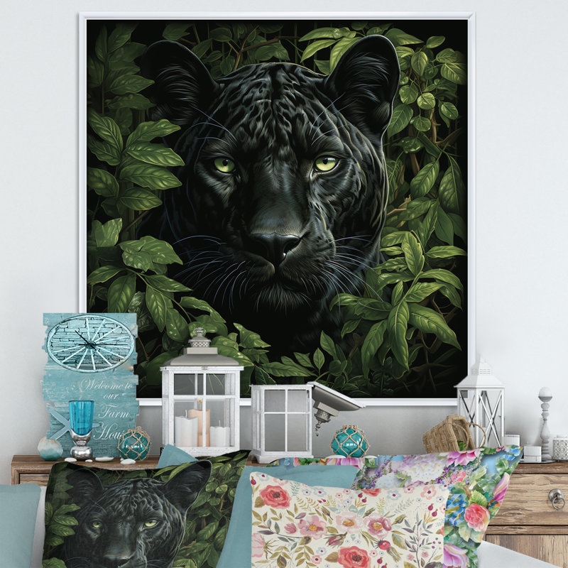 Shadow Panther Camouflage - Animal mural panthère, Cadre flottant blanc, H 30 po x l 30 po x P 1,5 po