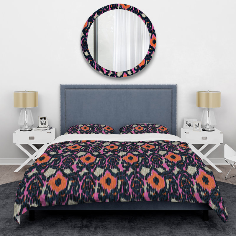 Ensemble de housse de couette orange et gris Ikat, Housse de couette pour très grand lit et 2 très