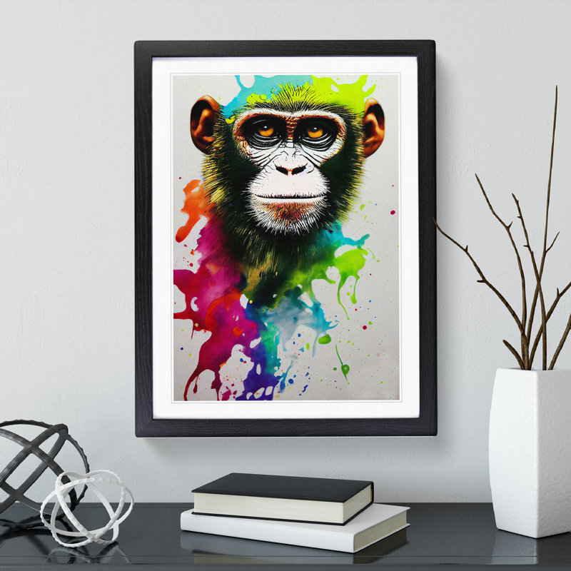 XV1022-4101X Splashed Monkey No.4 Abstract - Single Picture Frame Painting, Black, 46cm H x 34cm W x 2cm D