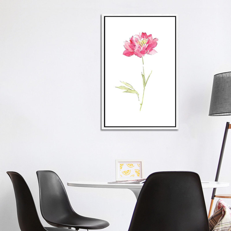 Pink Peony by Melissa Selmin - Painting on Canvas, 101.6 cm H x 66.04 cm W, White Framed
