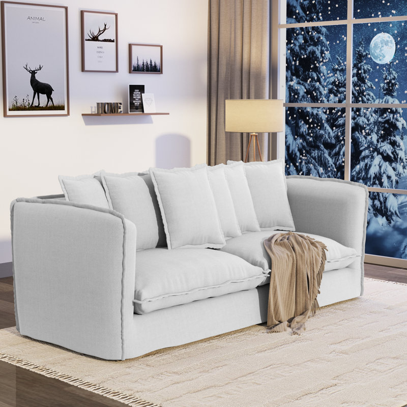 Castina 80" Fabric Upholstered Contemporary Sofa Slipcovered Sofa Couches with Accent Pillows, Washable Slipcover