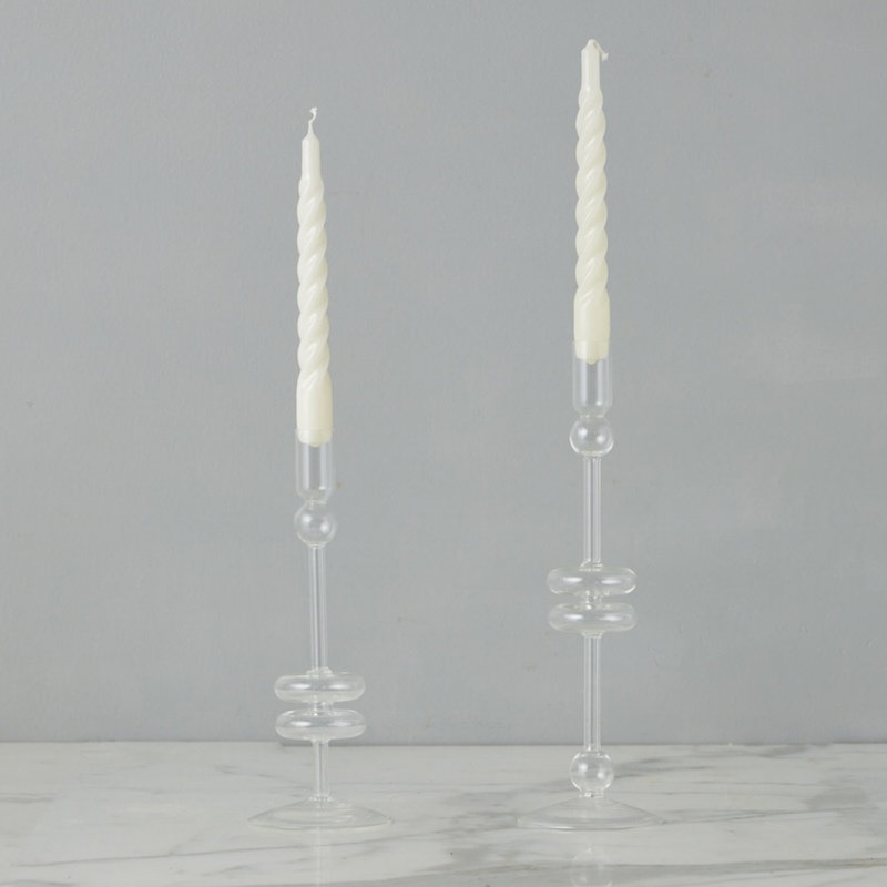 Glass Candlestick, 10" H x 4" W x 4" D, Clear