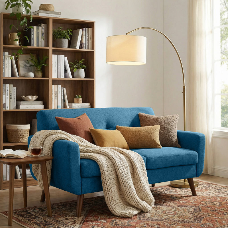 56.7"  Tufted Loveseat Sofa Mid Century Modern Love Seat Couches For Living Room, Blue