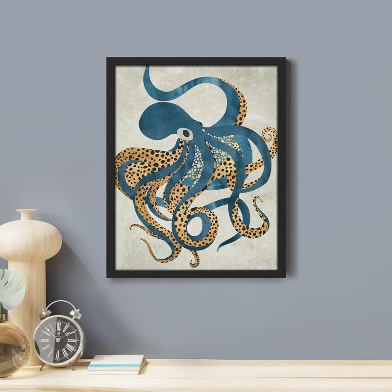 «Vintage Textured Octopus» sur papier, H 10 po x l 8 po, Noir