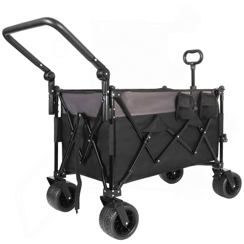 Chariot pliable multifonctionnel avec chariot pivotant et poussoir avec poignée rotative et roues tout-terrain à 360 ° - Conception robuste et réglable, grande capacité de transport, d'épicerie et d'utilisation extérieure, noir-gris