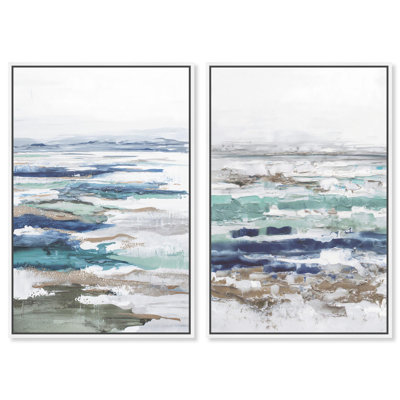 Coral Coastal Blue Art 2 Panel Set Canvas Print by 