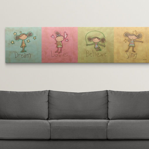 «Dream, Love Believe and Sing Panel», reproduction d'art de Shavano, H 18 po x l 72 po x P 1,5 po, Toile