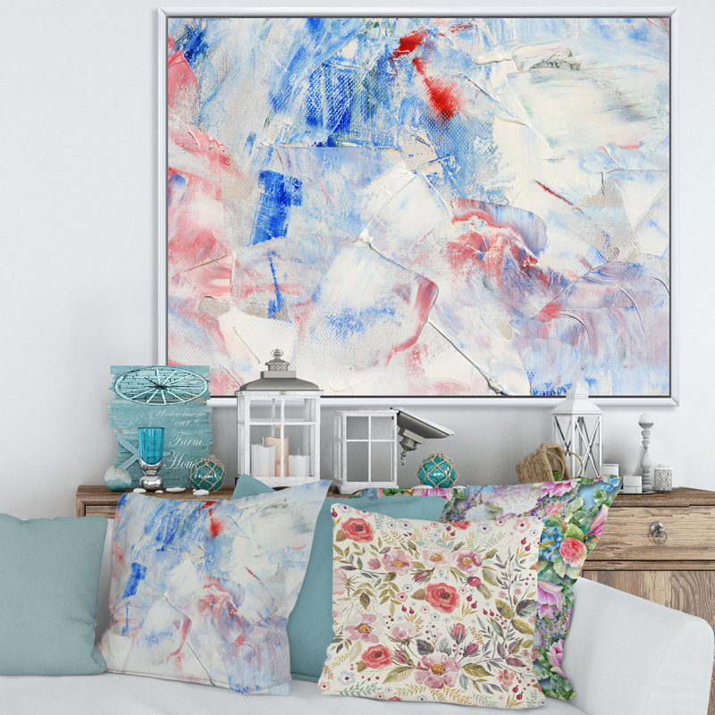 Composition abstraite bleue - peinture sur toile, H 16 po x l 32 po x p 1 po, Cadre flottant blanc