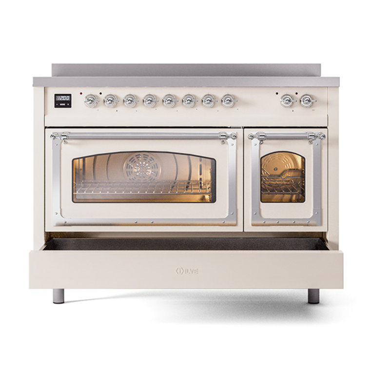 ILVE Nostalgie II Noblesse 48 dans la gamme d'induction, 6 éléments d'induction (porte en verre), Antique White/Chrome