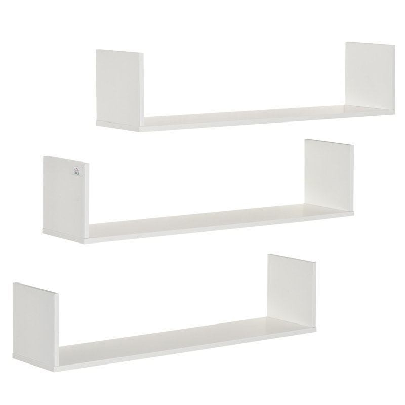Hachaliah Set of 3 Wooden Floating Shelves Wall Mount CD DVD Storage Display White
