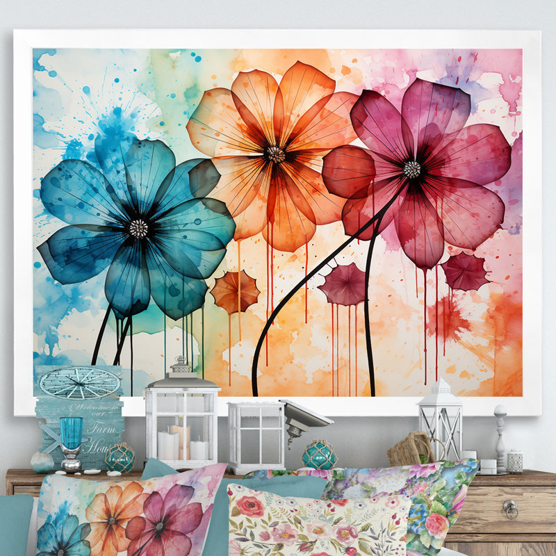Aquarelle, fleurs sauvages, Wander Meadow - fleurs sauvages, art mural, Cadre de coin blanc fermé, H 12 po x l 20 po x P 1 po