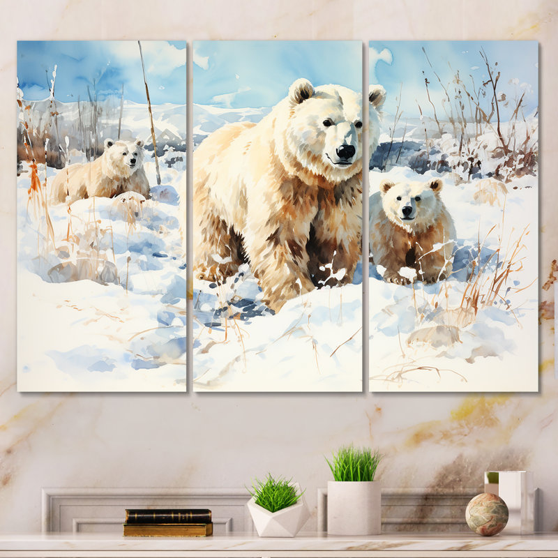 Ours polaires neige en hiver II - ours 2, art mural, H 28 po x l 36 po