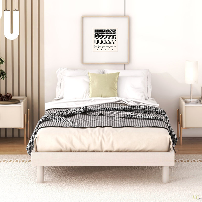 Modern Floating Platform Bed Frame, Twin, Cream