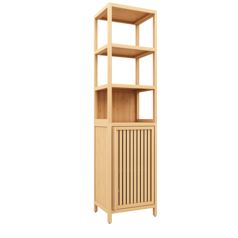 Armoire naturelle avec porte à volets - 3 tablettes hautes et minces pour un rangement