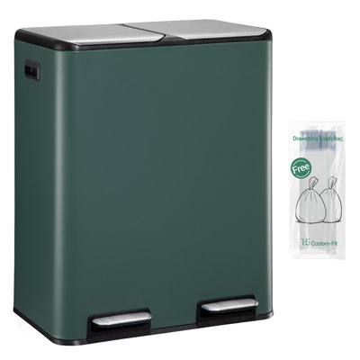 Kitchen Bin, Recycling Bins, Pedal Bin with Lid, Stainless Steel Kitchen Bins Recycling and Waste, Silent Slow-Down Closing Lid, With 15 Exclusive Trash Bags