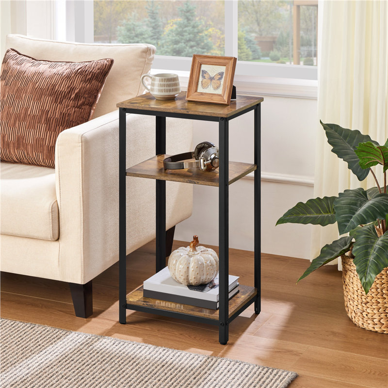 Rustic Metal Frame End Table with Shelves, Side Table