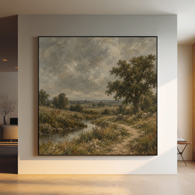 Très grand reproduction d'art sur toile - Ruisseau rustique avec grand arbre pour le salon ou la chambre à coucher - «Assemblage requis du cadre (cadre non fini)»