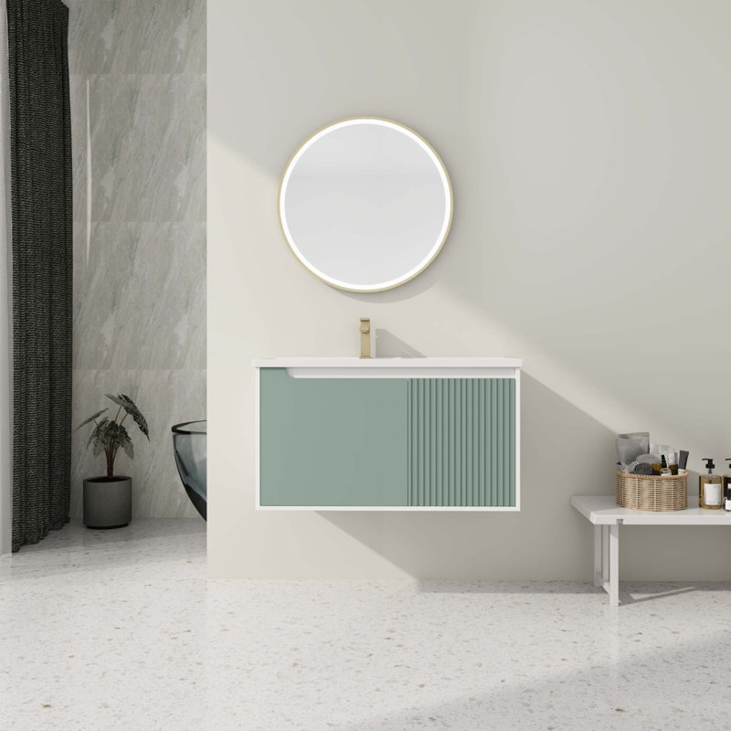 Wall-Mounted Bathroom Vanity With Ceramic Sink