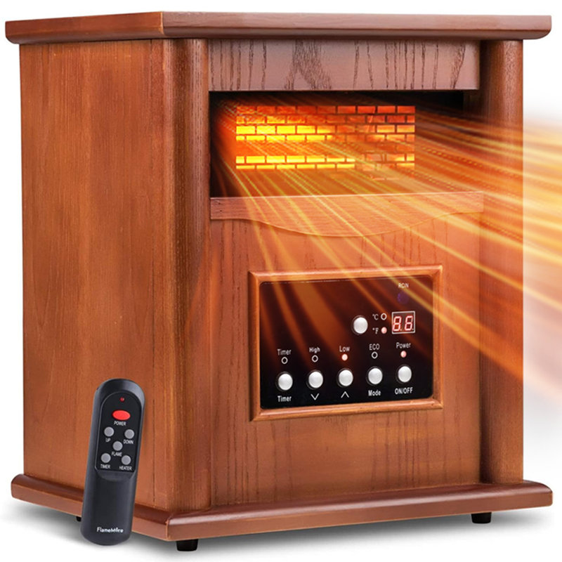 Electric Infrared Space Heaters for Indoor Room Use, LifePlus 1500W Box Space Heater with Wood Frame, Remote Control and Timer