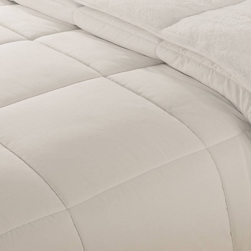 Cozy Down Alternative Reversible Comforter Box Stitch Comforter, Cream, Queen Comforter