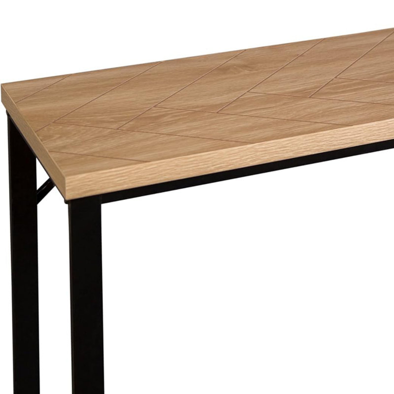 Console moderne avec plateau en bois naturel et pieds en métal noir