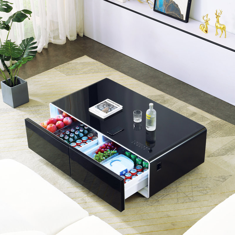 Comaneci Smart Coffee Table with 135L Fridge, Bluetooth Speakers and Wireless Charging, Black/Black