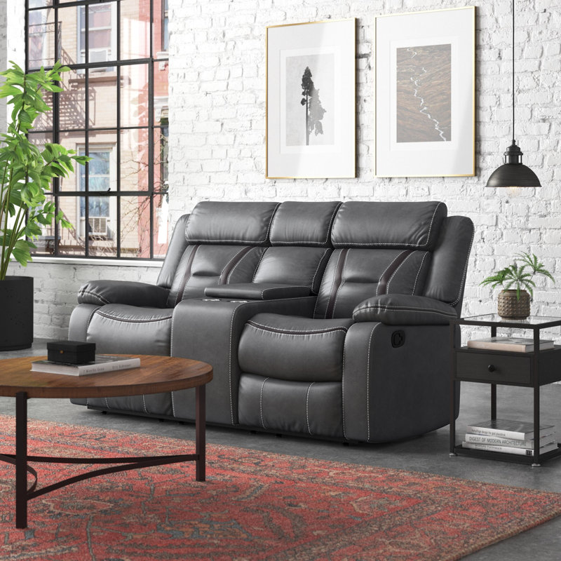Causeuse inclinable à accoudoirs coussinés de 37 po Adley, Gris