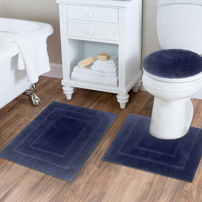 Collection Clearwater - Ensemble de tapis de salle de bain 3 pièces - Bleu marine - Tapis de bain doux en microfibre, tapis et couvercle