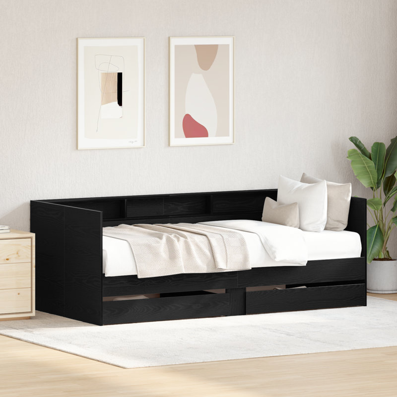 Daybed With Drawers Engineered Wood Sturdy, European Single (90 x 200 cm), Black Oak