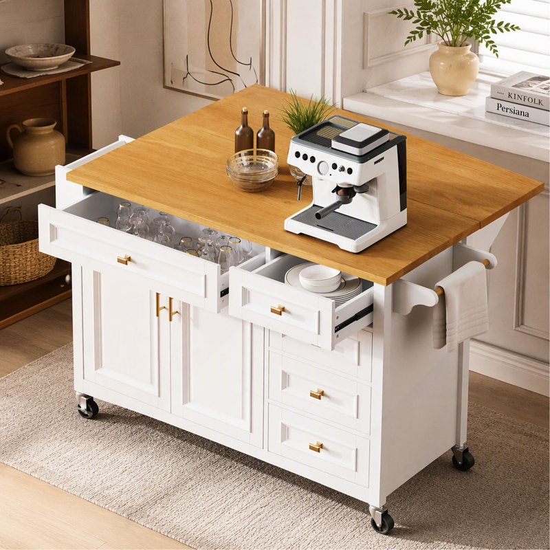 52 " W Kitchen Cart, Blanc